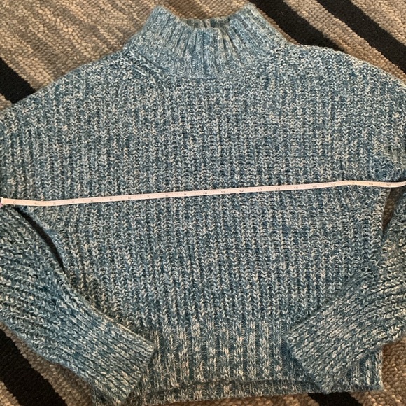 🩵J.CREW Teal and White Knit Marled Mockneck Sweater - Picture 6 of 8